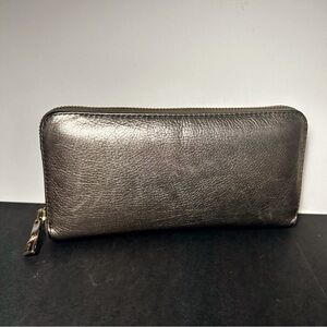 Fossil Metallic Leather Zip-around Long Wallet Bronze Tone, Dark Maroon Interior